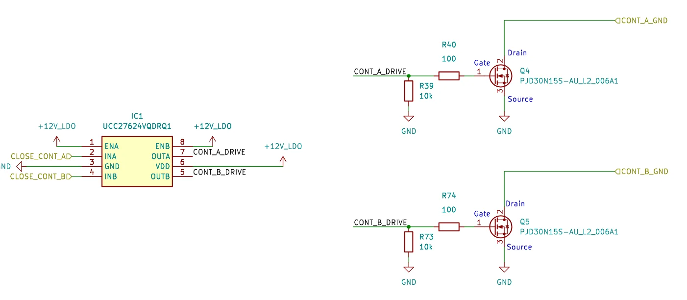 UCC27624 gate driver and low-side contactor FETs