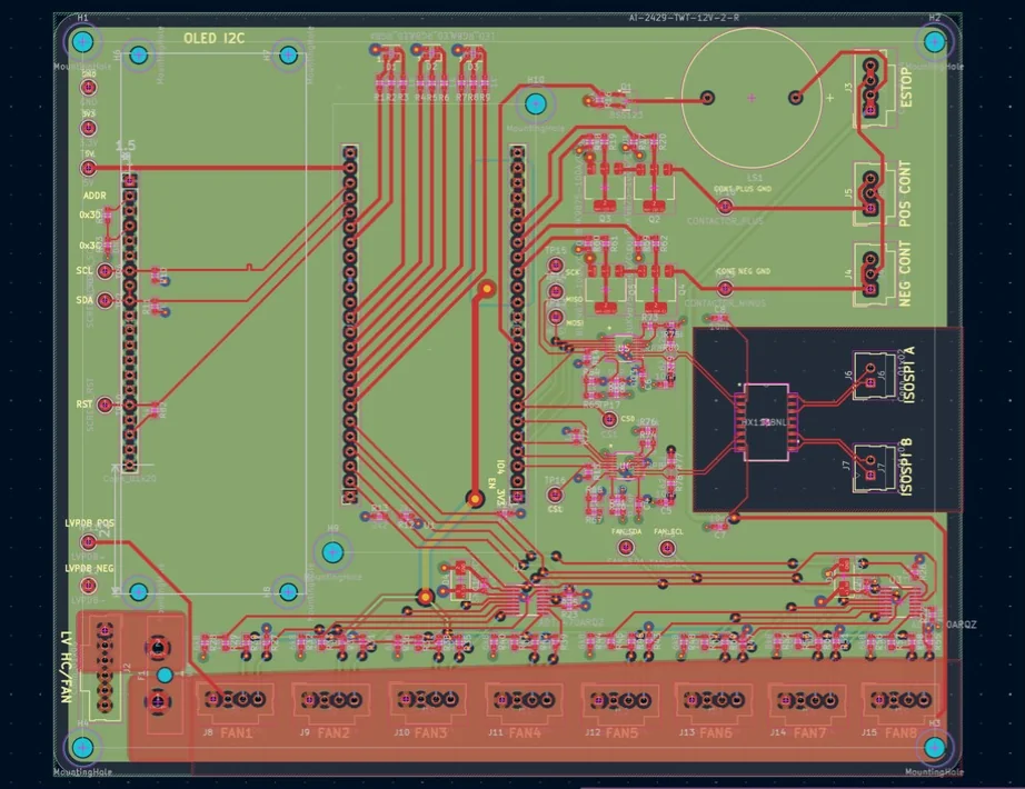 First-pass PCB layout showing the isolated isoSPI island around the transformer