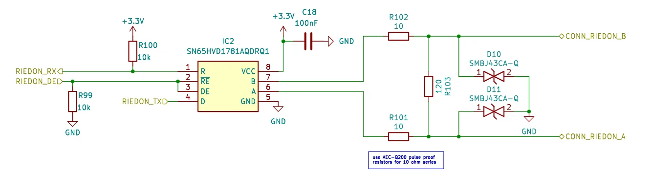 RS485 transceiver for the pack current sensor