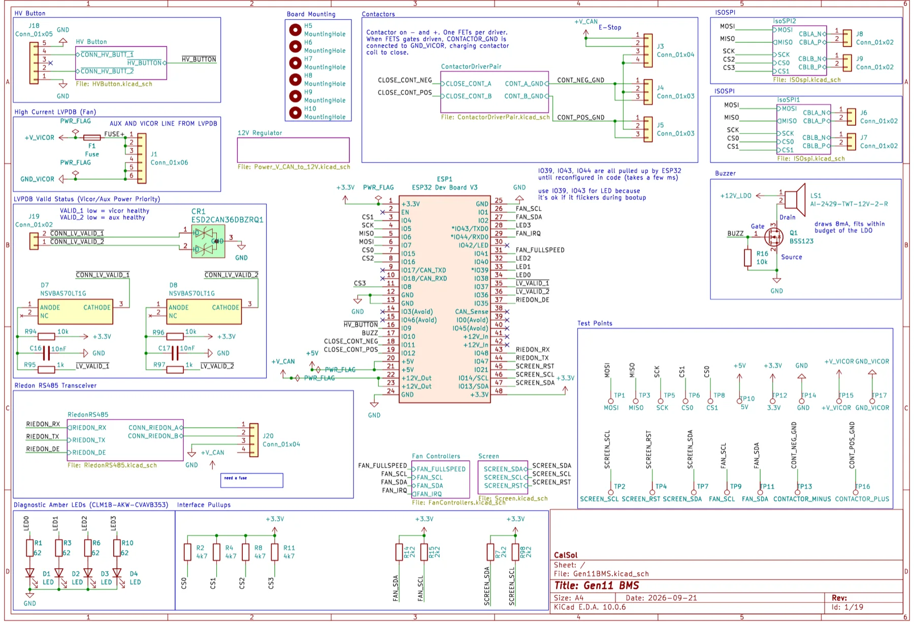Top-level KiCad schematic of the current BMS revision
